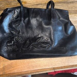 Francisco Biasia Embroidered Black Leather Tote/Satchel Bag
